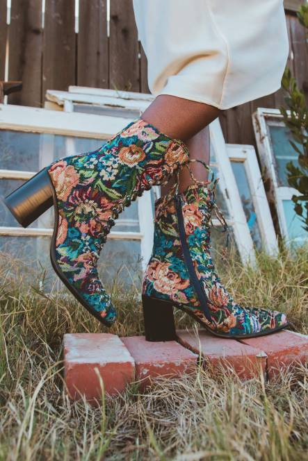 Jeffrey Campbell archille NDHB431 enkel laarzen groenblauw bloementapijt vrouwen