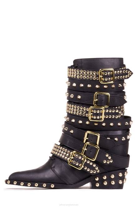 Jeffrey Campbell draco-stud NDHB663 enkel laarzen zwart goud vrouwen