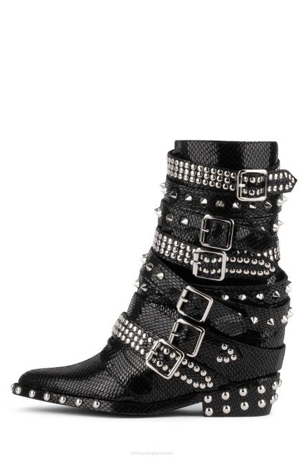 Jeffrey Campbell draco-stud NDHB664 enkel laarzen zwart glanzend slangenzilver vrouwen